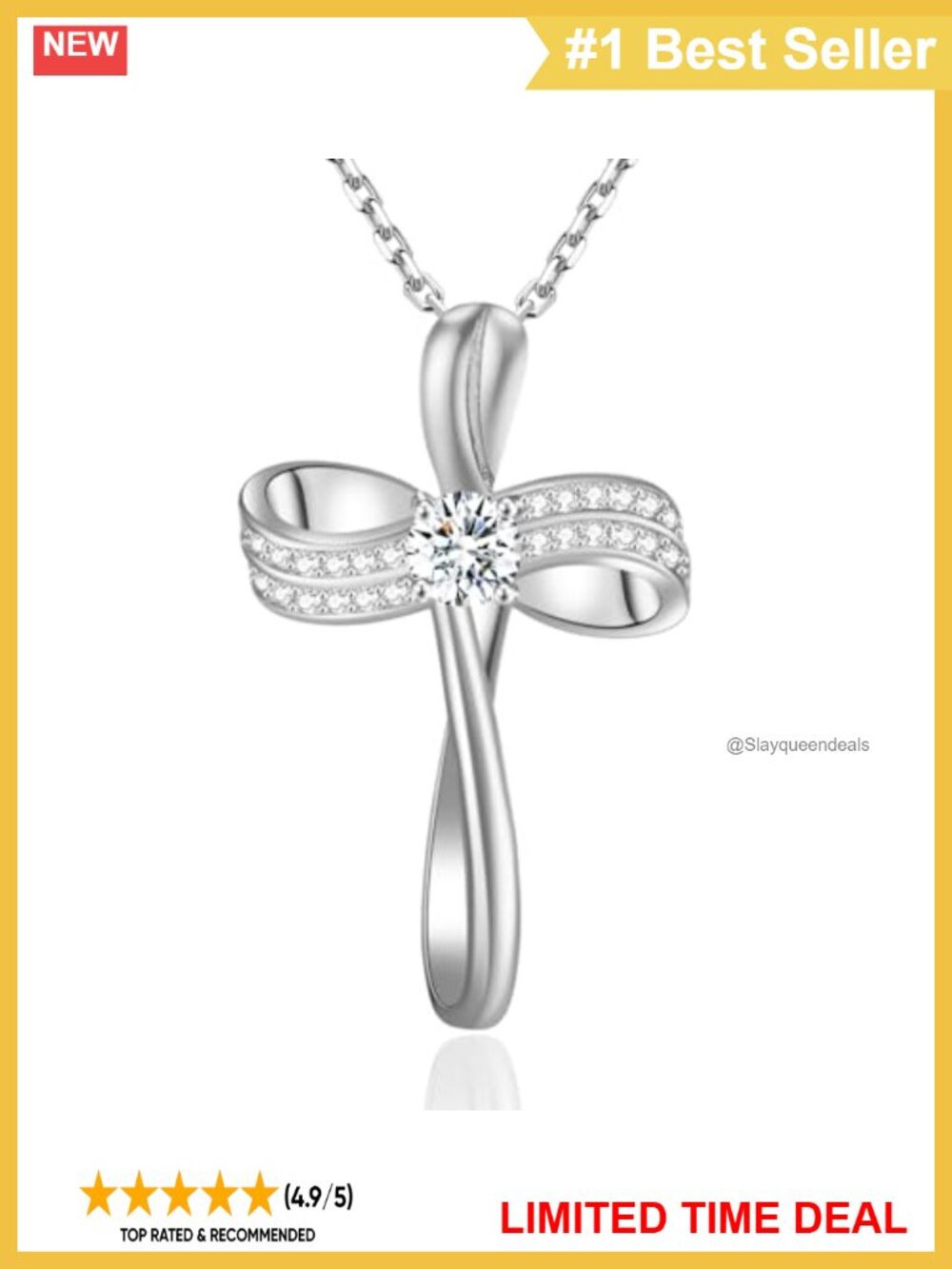 18K Gold Plated Cross Necklace S925 Sterling Silver Infinity Pendant 5A Cubic